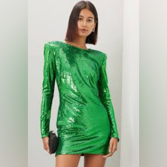 Bardot Alessia Emerald Sequin Long Sleeve Mini Dress - Picture 5 of 16